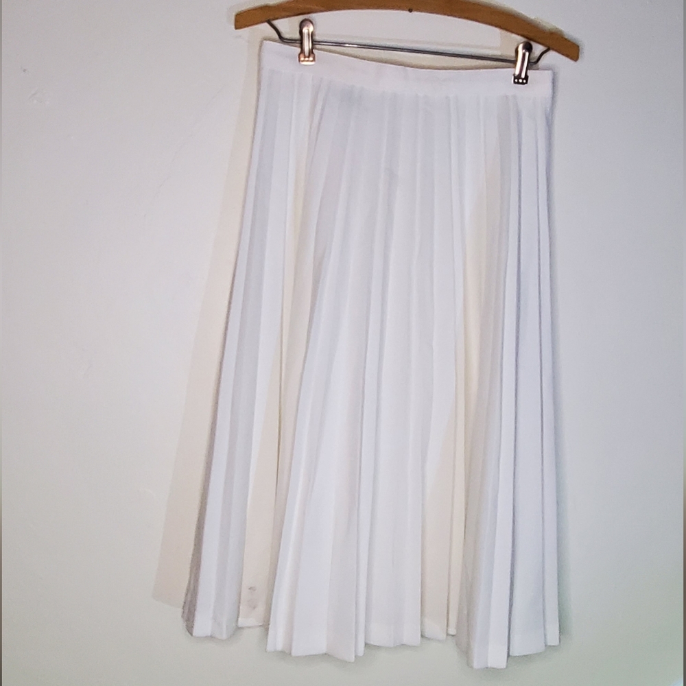 Vintage 60s White Crisp Pleated A-Line Midi Midcalf Marilyn Glam Skirt - Picture 4 of 10